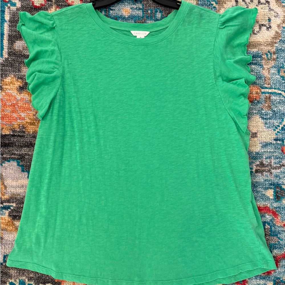 Caslon Bright Green Girls' Ruffle Sleeve Tee